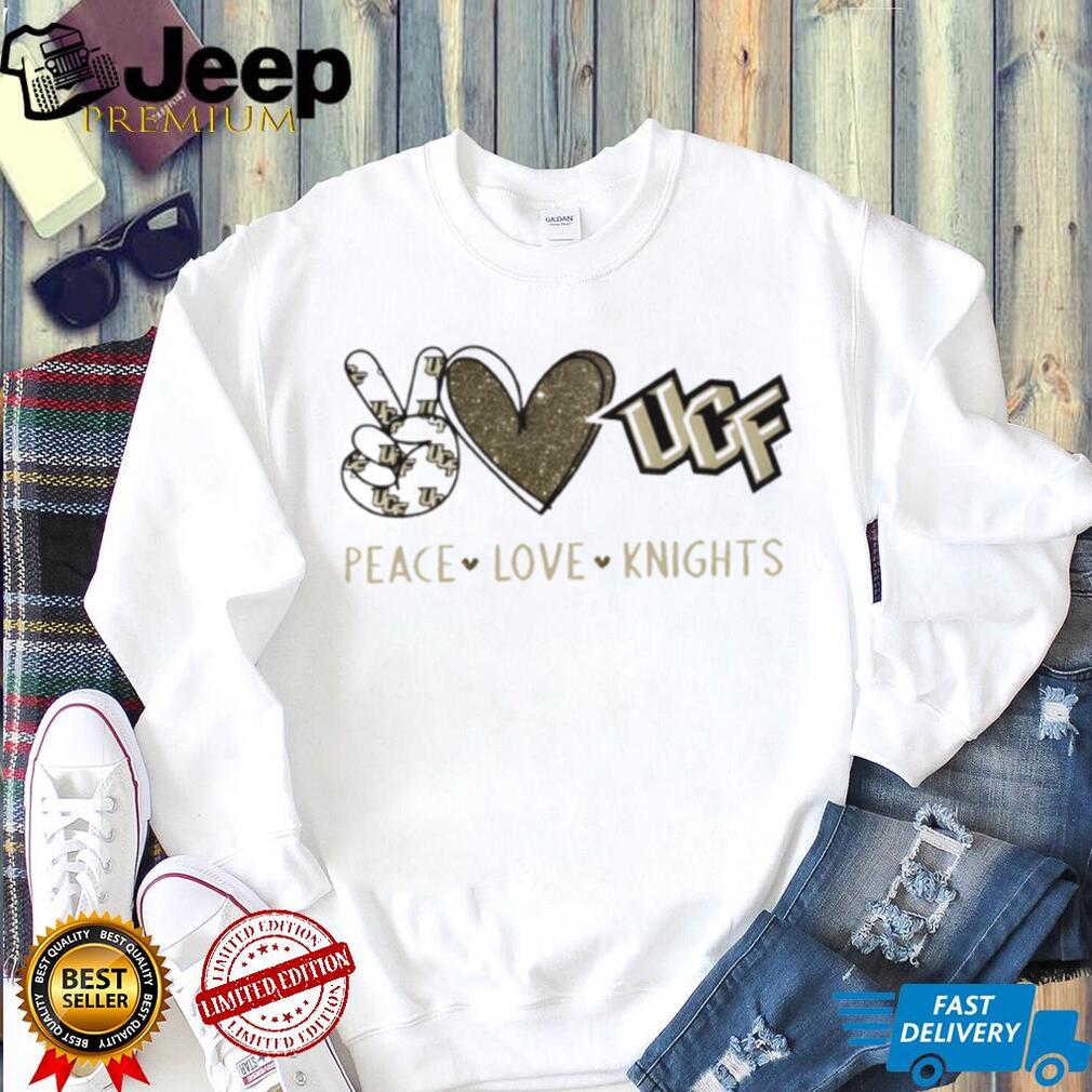 Peace Love UCF Knights Black and Gold Glitter T Shirt