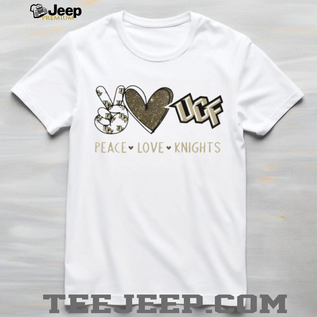 Peace Love UCF Knights Black and Gold Glitter T Shirt