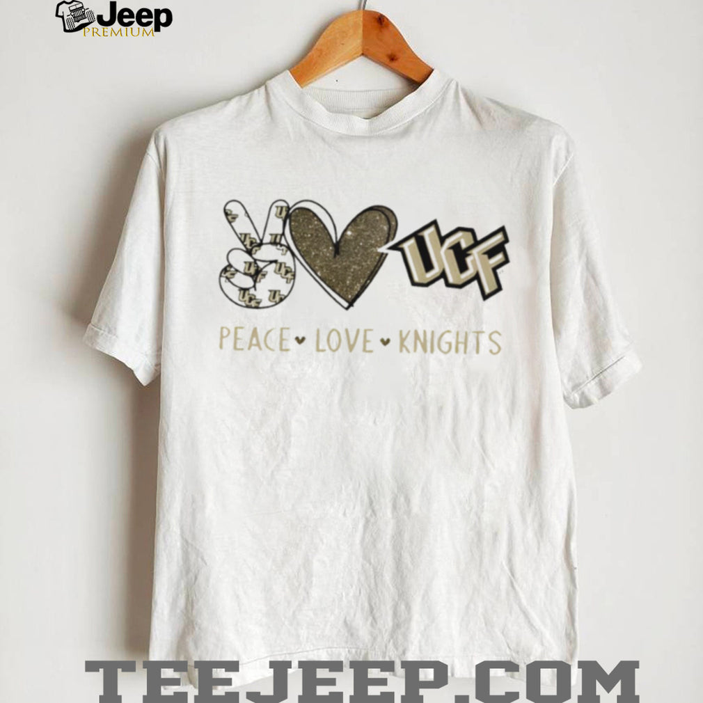 Peace Love UCF Knights Black and Gold Glitter T Shirt