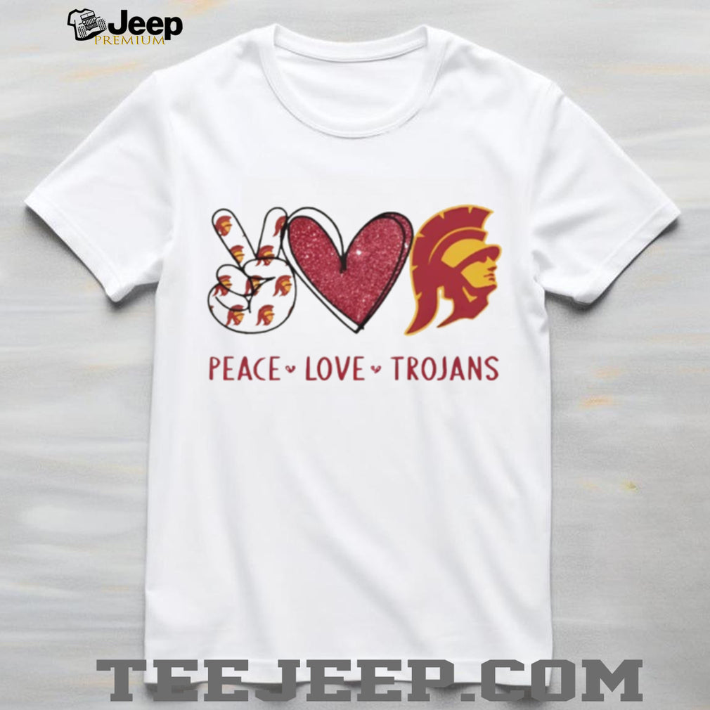 Peace Love USC Trojans Cardinal and Gold Fan T Shirt
