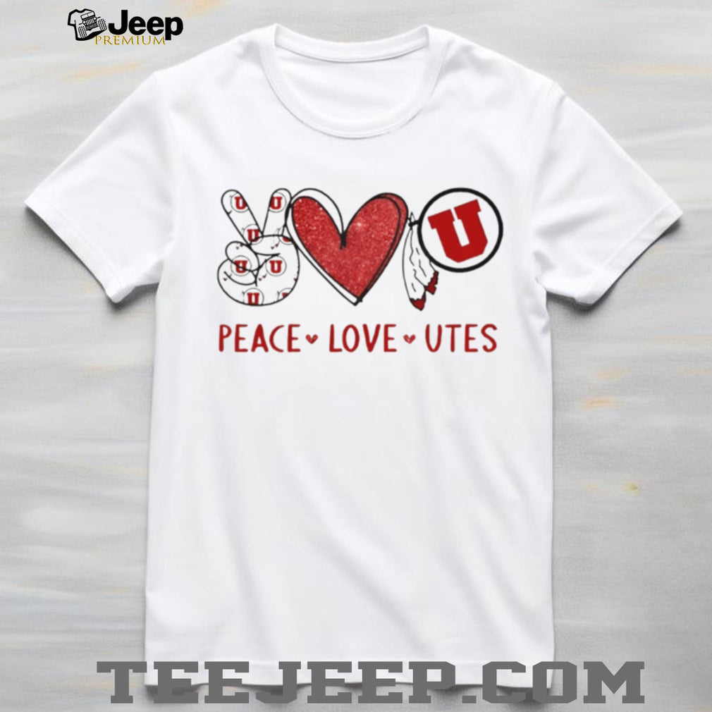 Peace Love Utah Utes Red and White Collegiate T Shirt