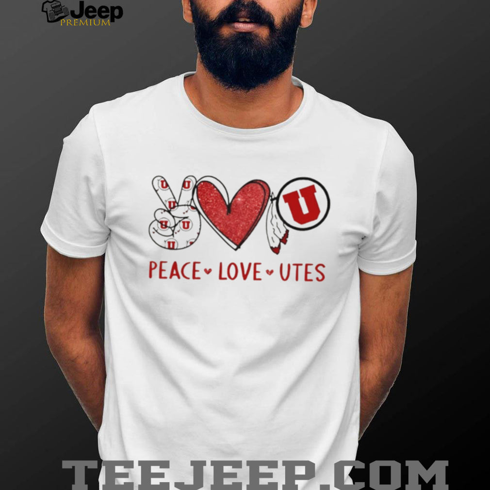 Peace Love Utah Utes Red and White Collegiate T Shirt