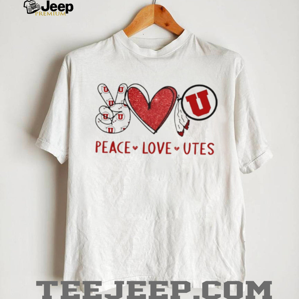 Peace Love Utah Utes Red and White Collegiate T Shirt
