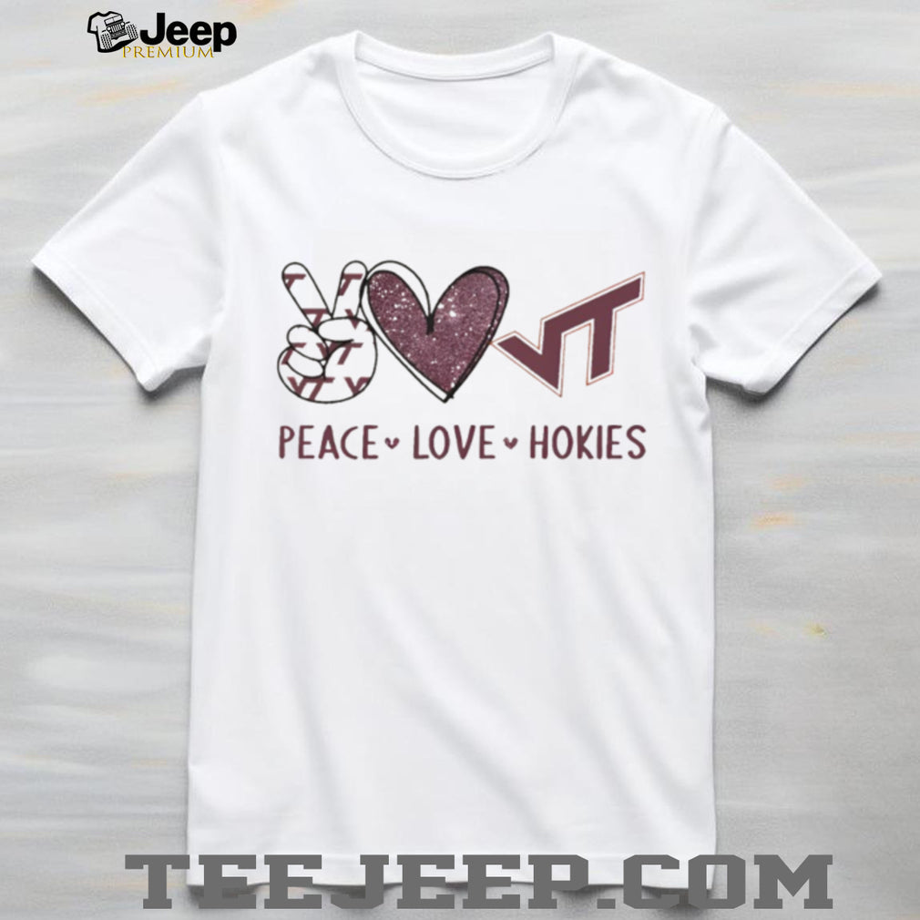 Peace Love Virginia Tech Hokies Maroon and Orange T Shirt