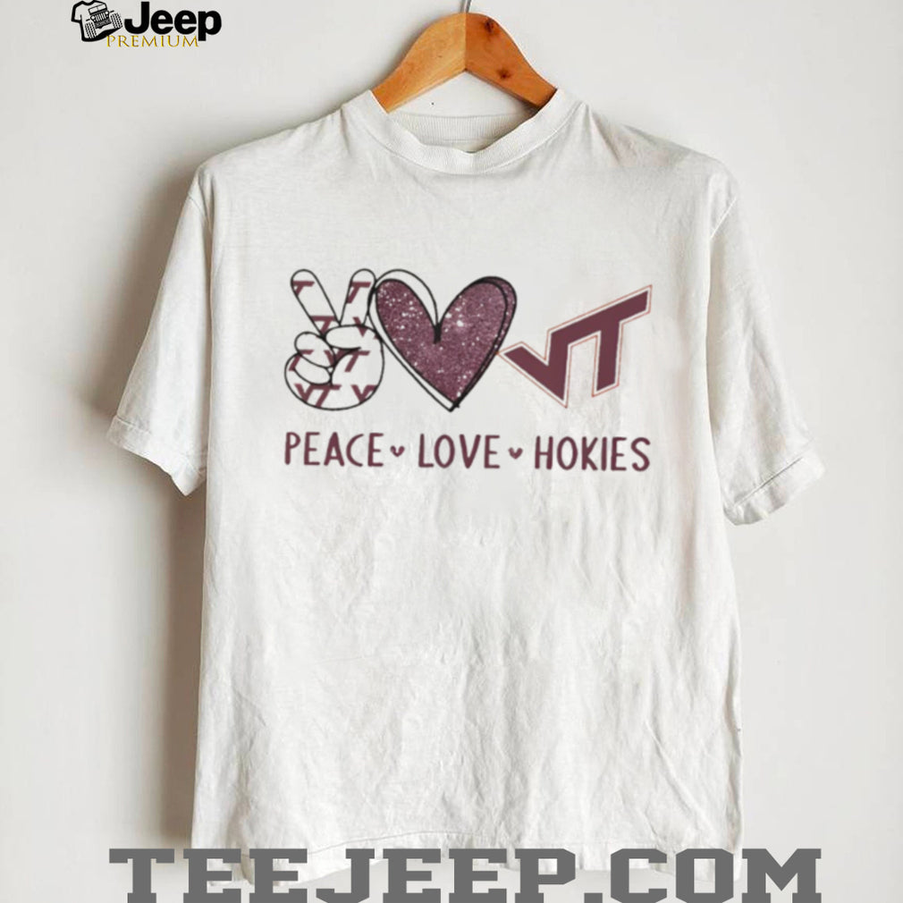 Peace Love Virginia Tech Hokies Maroon and Orange T Shirt