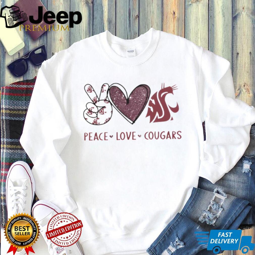 Peace Love Washington State Cougars Crimson Fan T Shirt