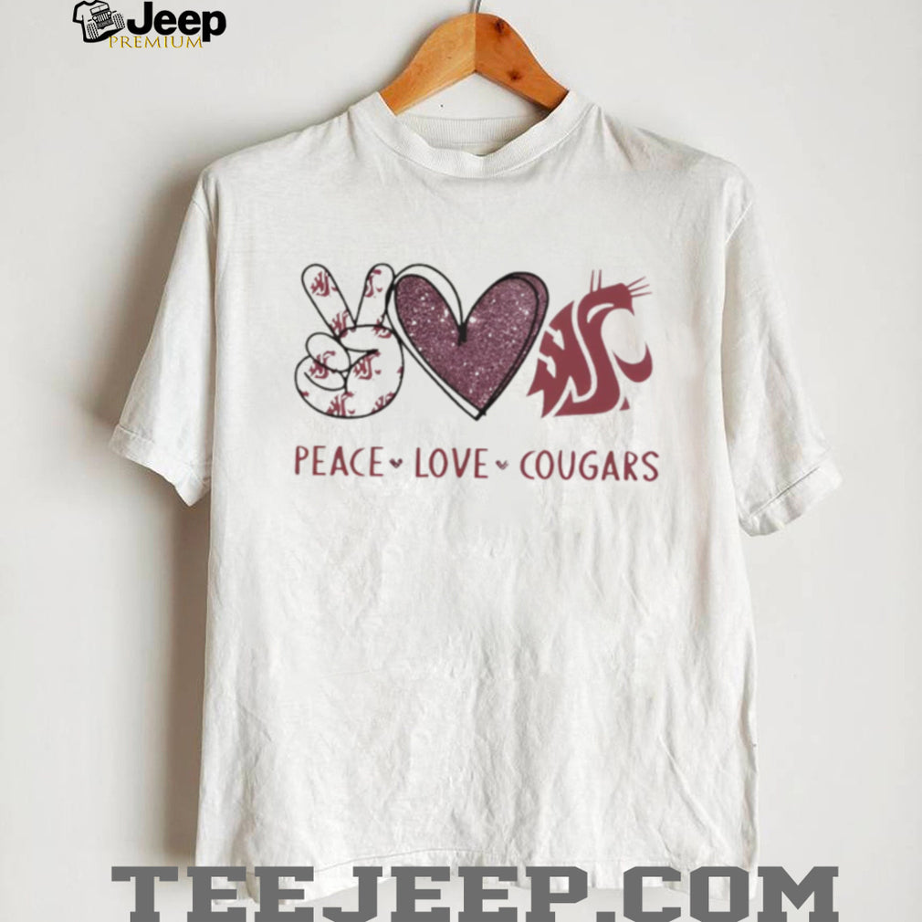 Peace Love Washington State Cougars Crimson Fan T Shirt