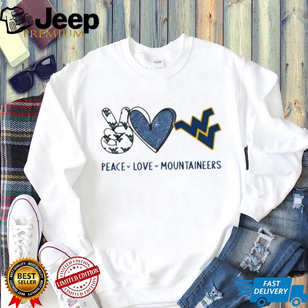 Peace Love West Virginia Mountaineers Blue and Gold T Shirt