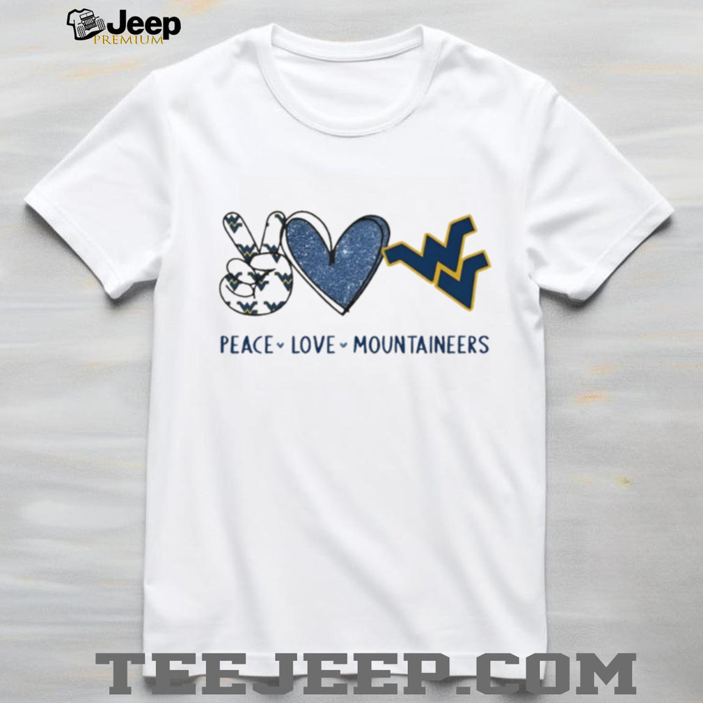 Peace Love West Virginia Mountaineers Blue and Gold T Shirt