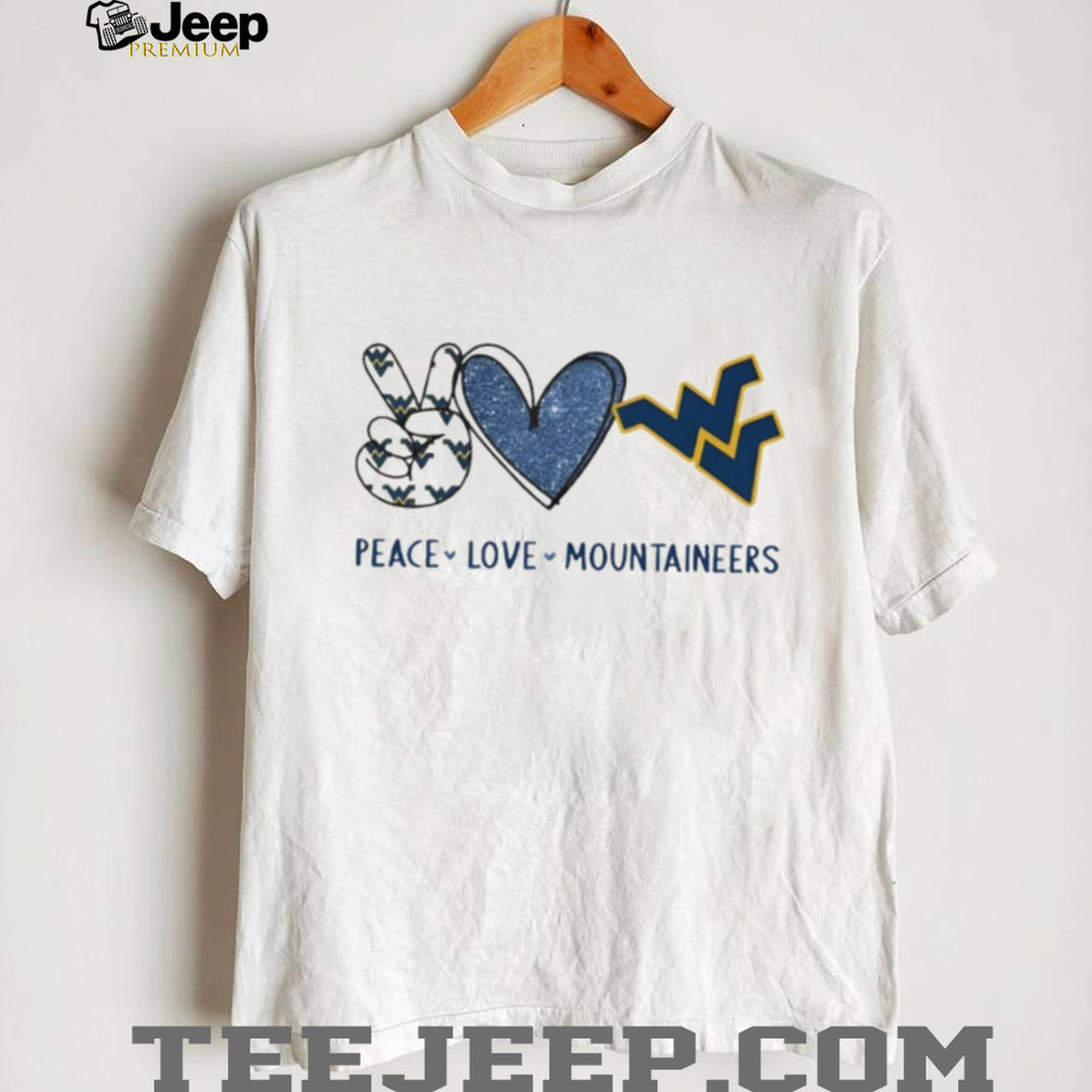 Peace Love West Virginia Mountaineers Blue and Gold T Shirt