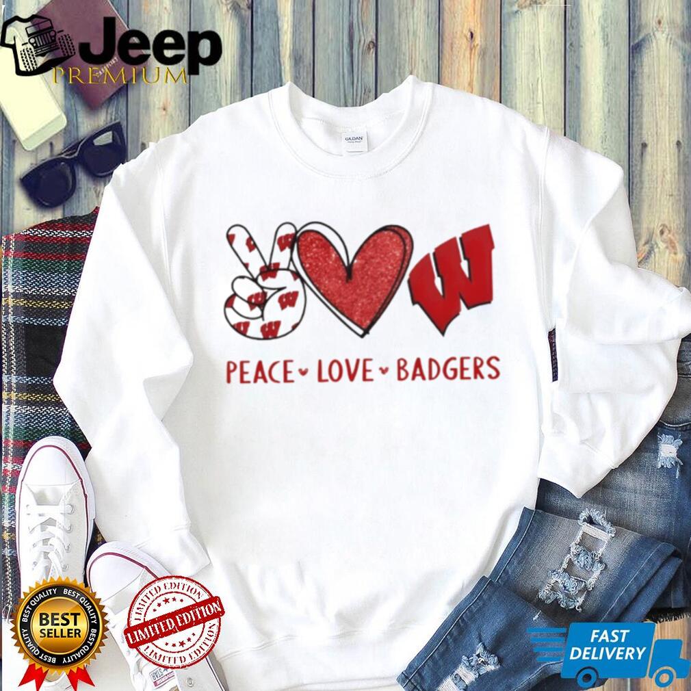 Peace Love Wisconsin Badgers Red and White Game Day T Shirt