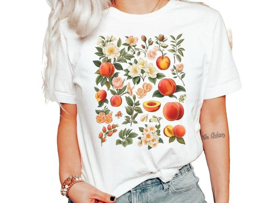 Peaches Shirt, Cottagecore Clothing, Botanical Shirt, Vintage Cottagecore Shirt, Fruit Tee, Fairycore Shirt, Floral Shirt, Unisex T-Shirt, Short Sleeve Tee Shirt, Gifts For Women, Gifts For Birthday Mothers Day Christmas