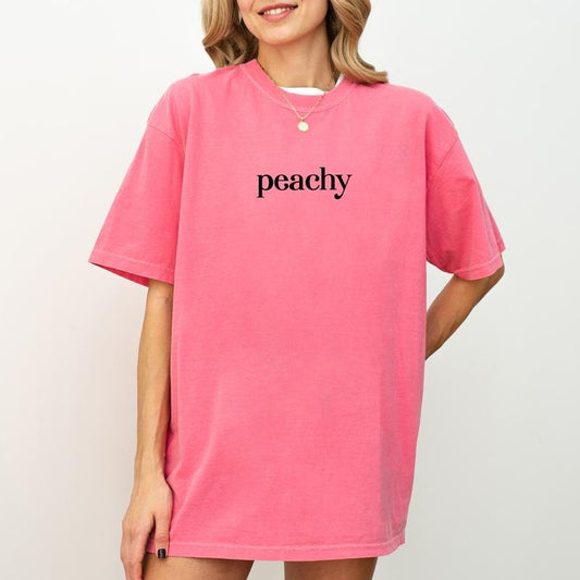 Peachy Tee, Stay Peachy Graphic Printed T-shirt, Just Peachy Unhinged Shirt, Peach Lover Tee, Funny Shirts For Women, Comfy Fabric Graphic Tee, Women's Tops, Womenswear, Cotton Fabric Relaxed Fit Chic Style