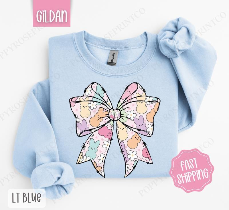 Peep Bow Sweatshirt, Easter Women's Crewneck, Cute Women's Sweatshirt