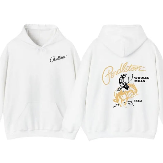 Pendleton Woolen Mills Hoodie - Classic Western Cowboy Rider Design, Celebrating Heritage Since 1863, Premium Quality for Cozy Comfort, Perfect for Western Style Fans - Menswear, Tops Long Sleeve