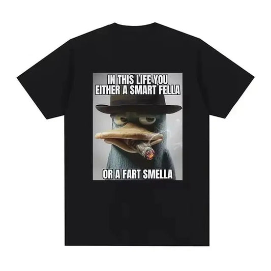 Perry Platypus Youre Either A Smart Fella or A Fart Smella Funny Vintage Graphic Tee Men's Women's Fashion Oversized T Shirts Top Menswear Streetwear