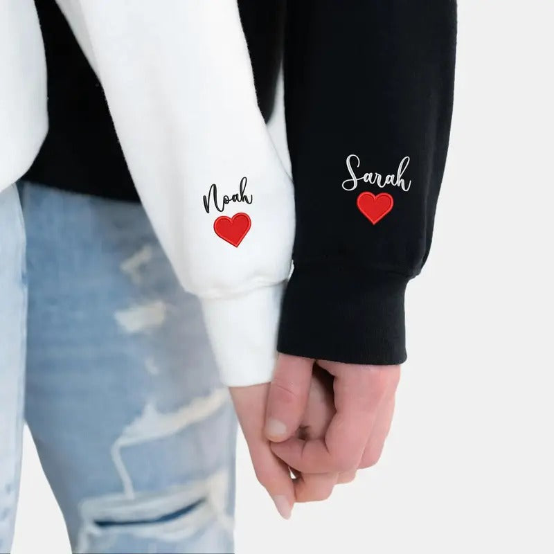Personalized Couples Embroidered Hoodie - Valentine's Gift Sweatshirt - Fabric, Cotton T-Shirts | WearSparks.com