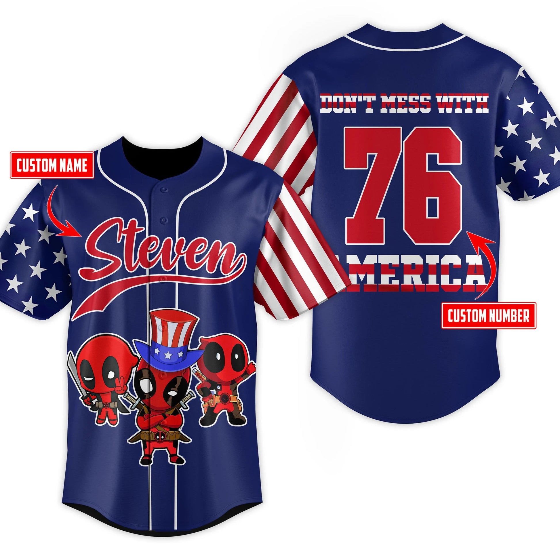 Personalized Don't Mess With America Deadpool Baseball Jersey - Padres Jersey Oasis: Elevate Your Baseball... (Image 1)
