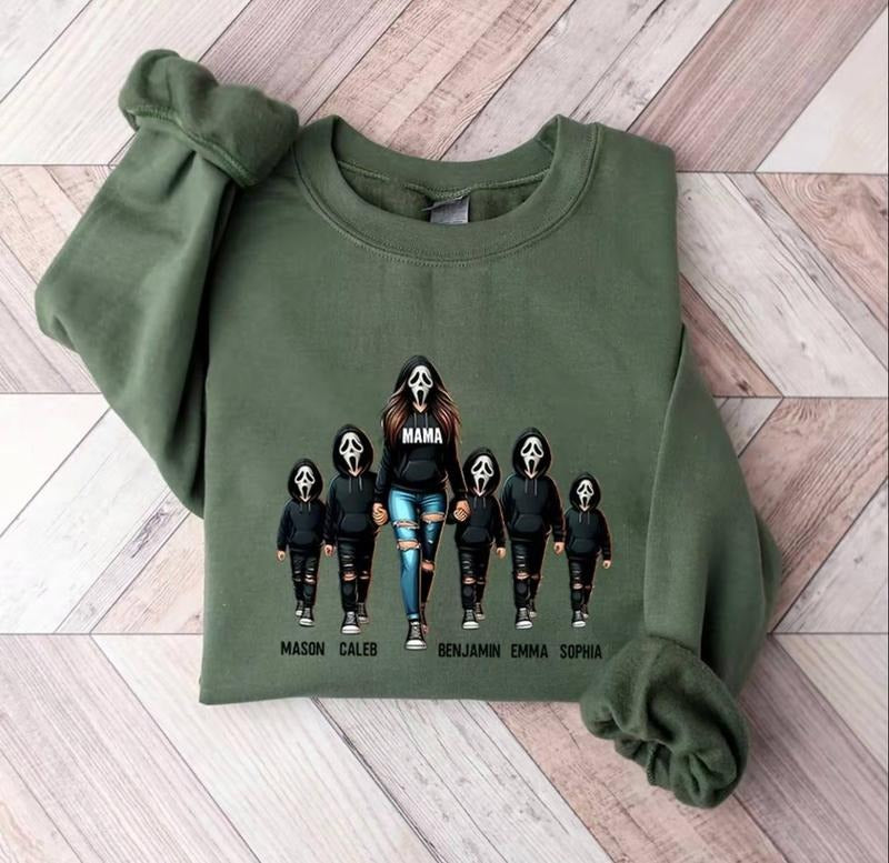 Personalized Halloween Mama Sweatshirt, Custom Kids Names Shirt, Spooky Mom Sweatshirt, Matching Family Halloween Tee,...