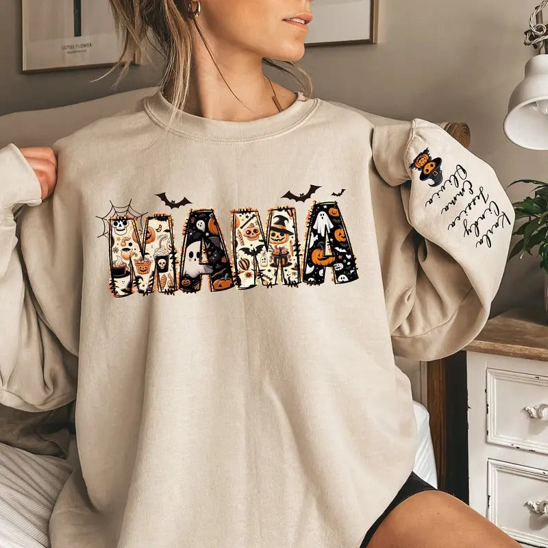 Personalized Halloween Mama Sweatshirt, Spooky Mama Shirt, Gift for Mom, Spooky Mama Sweatshirt, Halloween Shirt, Custom Name Halloween