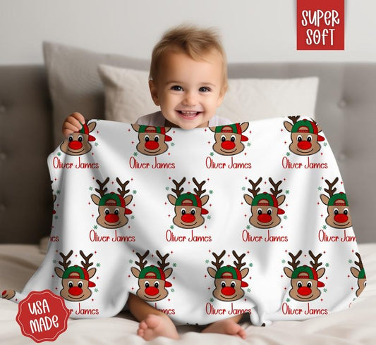 Personalized Kids Christmas Blanket, Holiday Throw Blanket for Kids