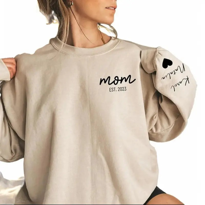Personalized Mama Sweatshirt with Kids Names Sleeve, Custom Momma Sweater, Est Date Mom Sweatshirt, Gift for Mother,...