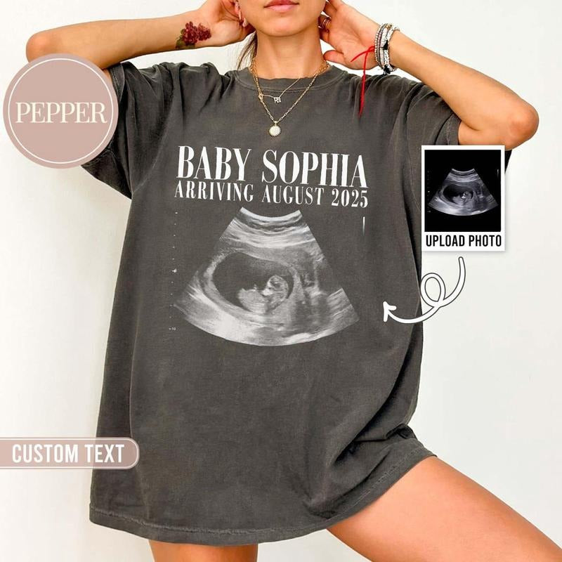 Personalized Sonogram Photo Comfort Colors Shirt, Custom Photo Promoted To Dad Mom Shirt, Pregancy Annoucement Gift,...