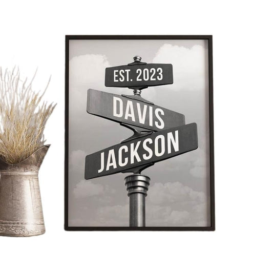 Personalized Street Sign Names Poster, Unique Engagement Gift Canvas, Wedding Street Sign, Gifts For Spouse Couple,...