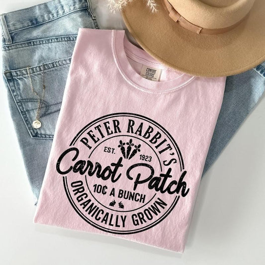Peter Rabbit's Carrot Patch, Retro Farm Sign, Easter Comfort Colors Tshirt, Women's Crew Neck, Crewneck