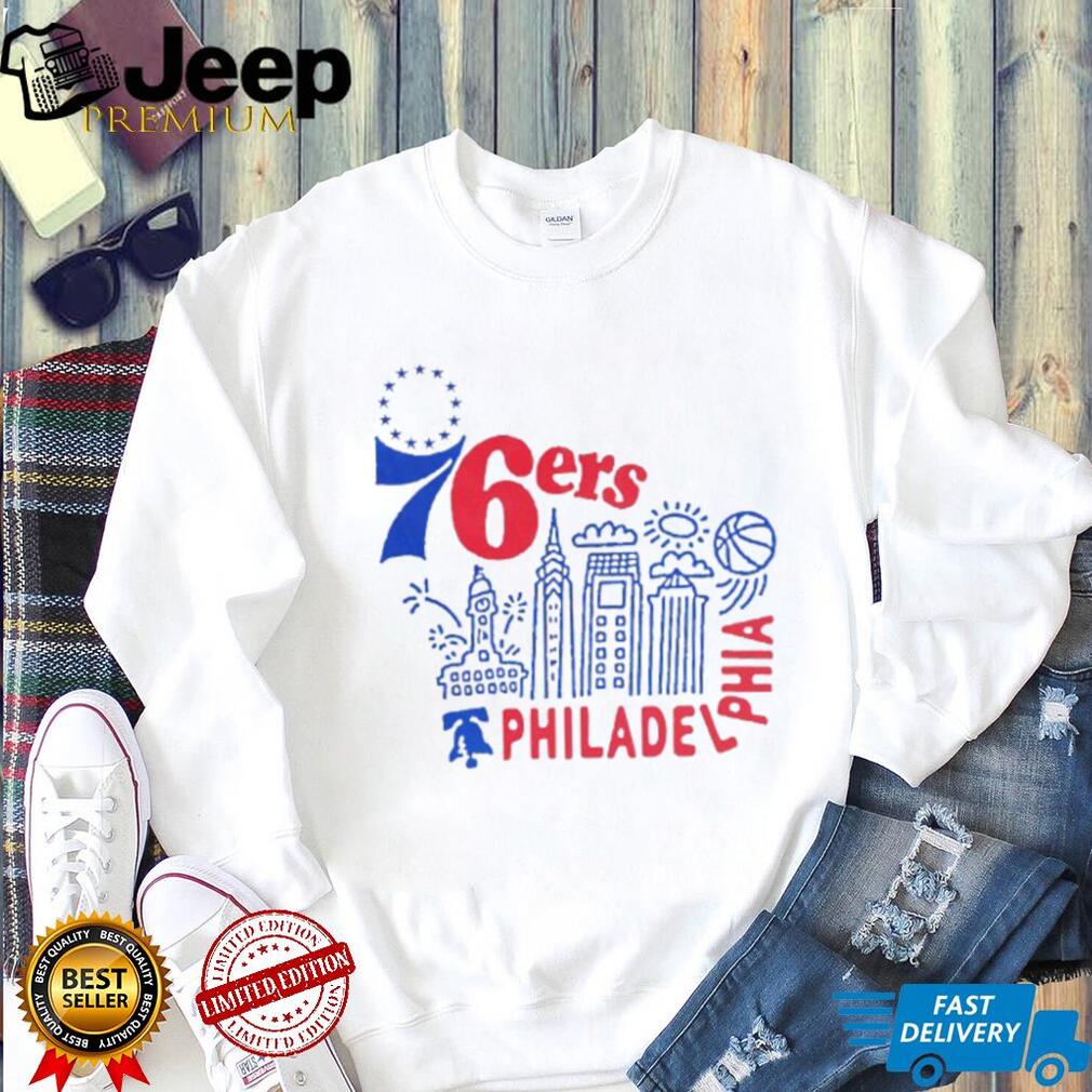 Philadelphia 76ers City Skyline Doodles Typography T Shirt Philly Basketball Fan T shirt