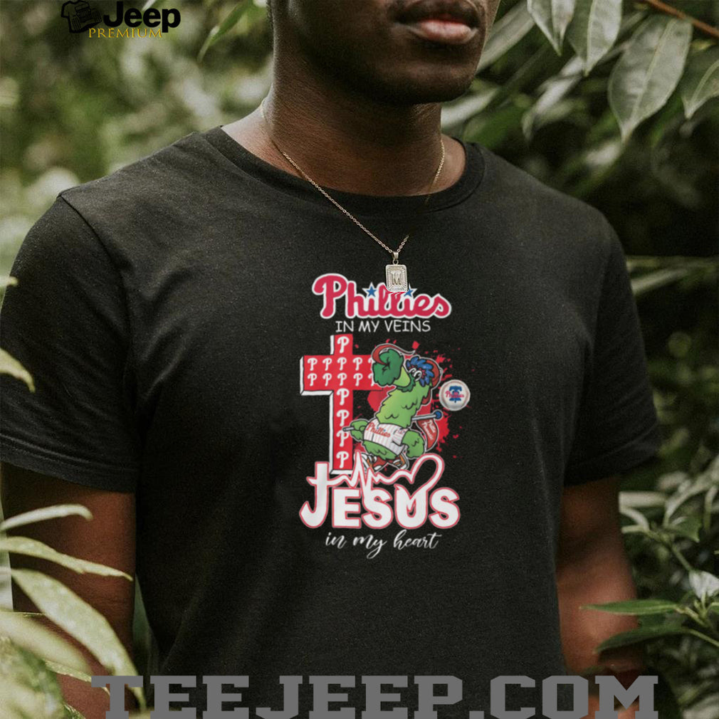 Philadelphia Phillies Phillie Phanatic Mascot Cross Heartbeat Jesus In My Heart T Shirt