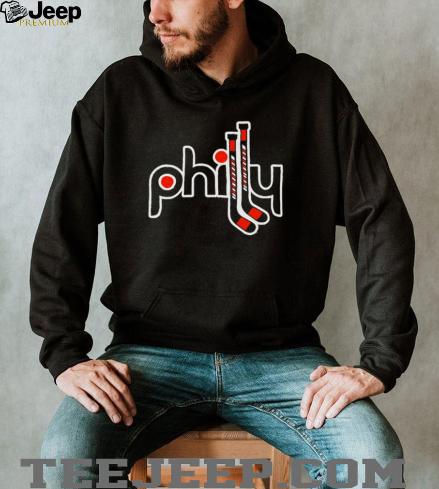 Philadelphia Philly Retro Stick Logo Ice Hockey Sports Fan Casual Black Vintage Men T Shirt