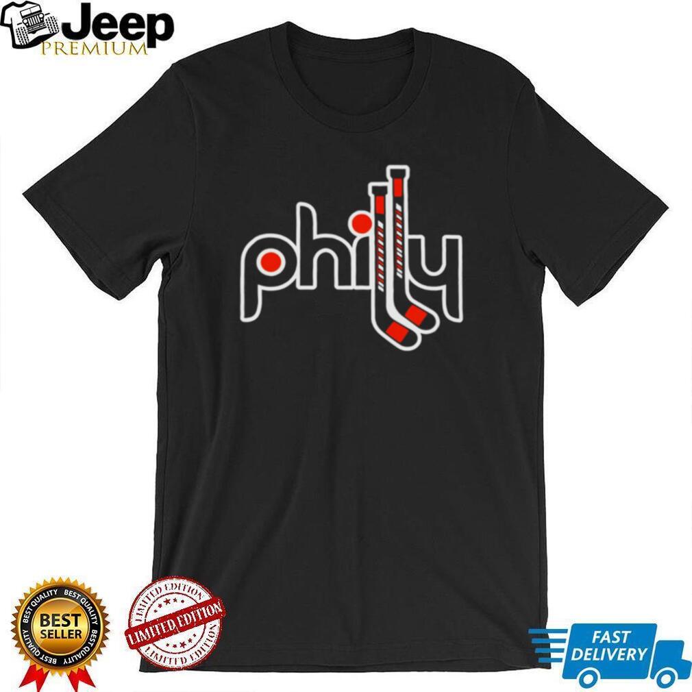Philadelphia Philly Retro Stick Logo Ice Hockey Sports Fan Casual Black Vintage Men T Shirt