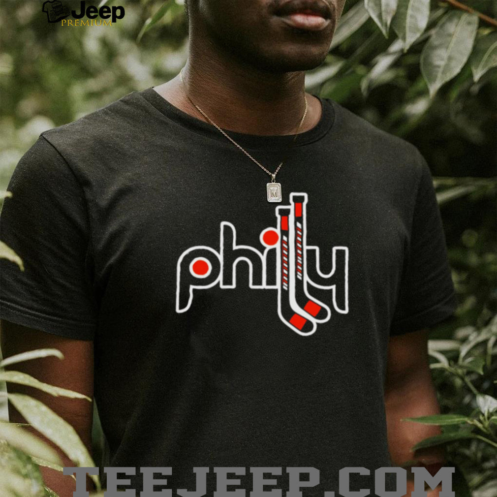 Philadelphia Philly Retro Stick Logo Ice Hockey Sports Fan Casual Black Vintage Men T Shirt