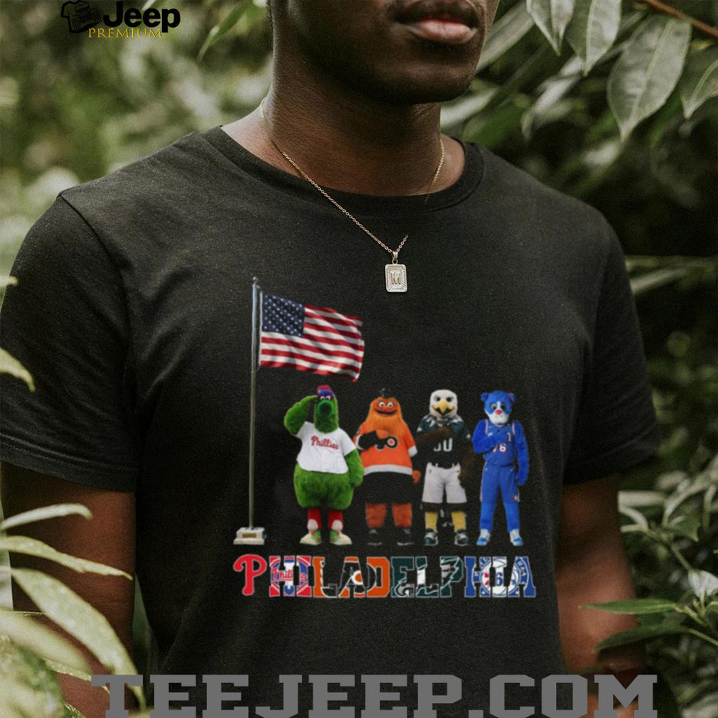 Philadelphia Sports Mascots American Flag Salute Black T Shirt