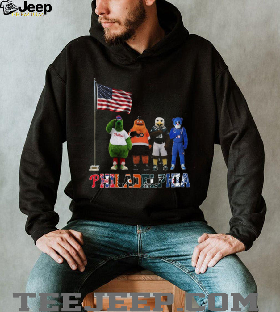 Philadelphia Sports Mascots American Flag Salute Black T Shirt
