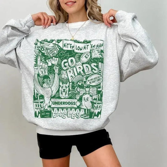 Philadelphia Vintage Cartoon Retro Sweatshirt Gray Cotton Fabric Men's Unisex Hoodie with Classic Collar, Embroidered Print, Fit for Game Day