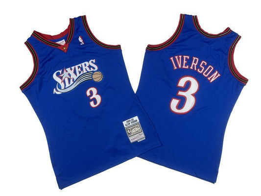 Philadelphia 76ers #3 Allen Iverson 76 3 # Blue 99-00 Season Mitchell Retro Mesh Jersey -- Allen . Iverson Style 1