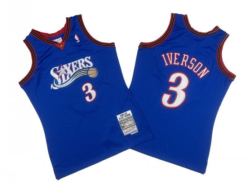Philadelphia 76ers #3 Allen Iverson 76 3 # Blue 99-00 Season Mitchell Retro Mesh Jersey -- Allen . Iverson Style 2