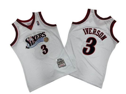 Philadelphia 76ers #3 Allen Iverson 76 3 # White 00-01 Season Mitchell Retro Mesh Jersey -- Allen Iverson Style 1