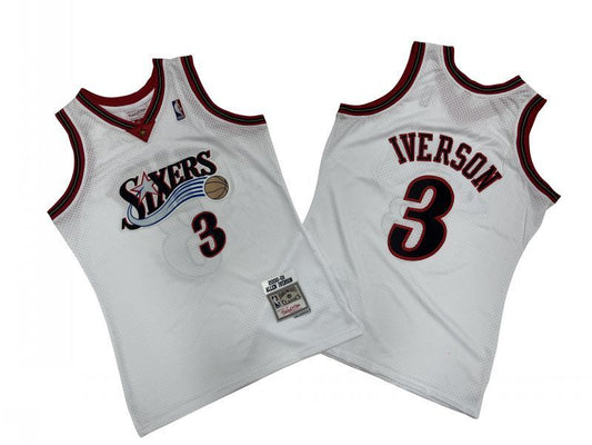 Philadelphia 76ers #3 Allen Iverson 76 3 # White 00-01 Season Mitchell Retro Mesh Jersey -- Allen Iverson Style 2