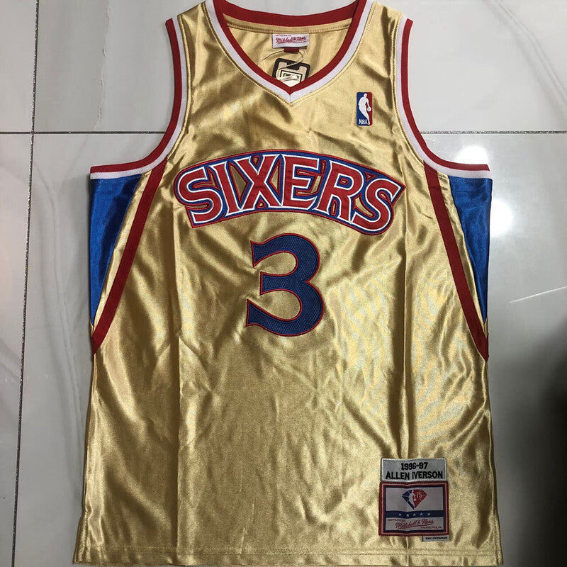 Philadelphia 76ers #3 Iverson 1996-97 authentic jersey gold Style 1
