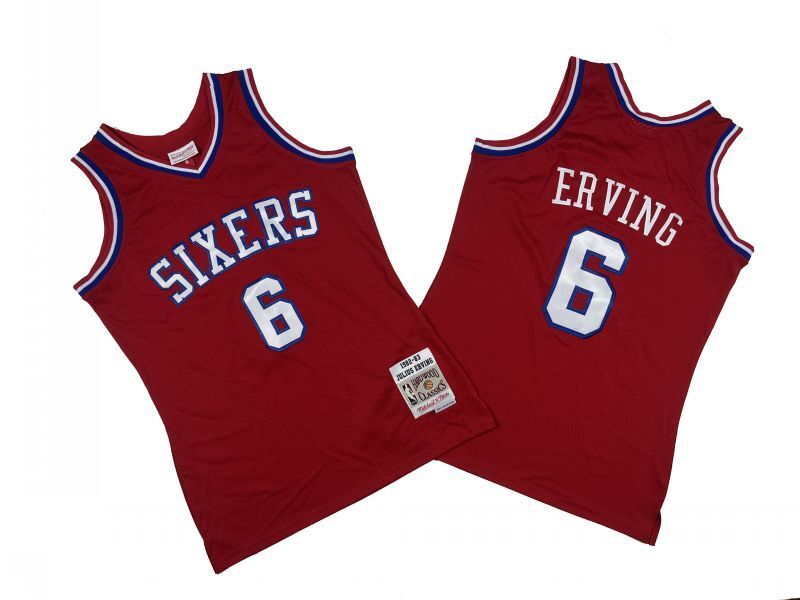 Philadelphia 76ers #6 Julius Erving 76 6 # Red 82-83 Season Mitchell Retro Mesh Jersey --. Irving Style 2