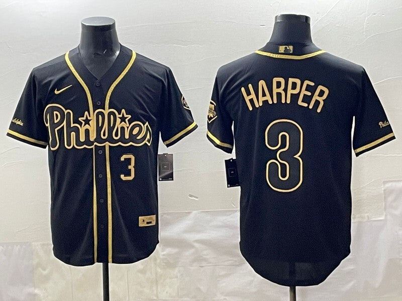 Philadelphia Phillies #3 Bryce Harper Phillies Retro Gold Text Style 1