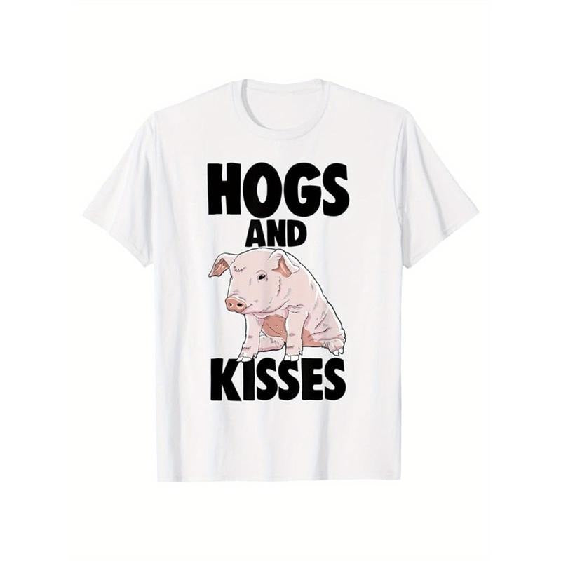 Pig Print, Men's Cotton T-shirt, Graphic Tee Men's Outdoor Clothes, Men's Clothing, Casual Short Sleeve Crew Neck T-shirt, Tops For Men, Gift For Men made in usastyle{n002}13