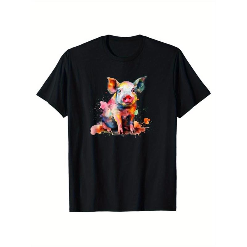 Pig Print, Men's Cotton T-shirt, Graphic Tee Men's Outdoor Clothes, Men's Clothing, Casual Short Sleeve Crew Neck T-shirt, Tops For Men, Gift For Men made in usastyle{n002}15