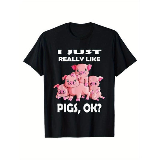 Pig Print, Men's Cotton T-shirt, Graphic Tee Men's Outdoor Clothes, Men's Clothing, Casual Short Sleeve Crew Neck T-shirt, Tops For Men, Gift For Men made in usastyle{n002}16