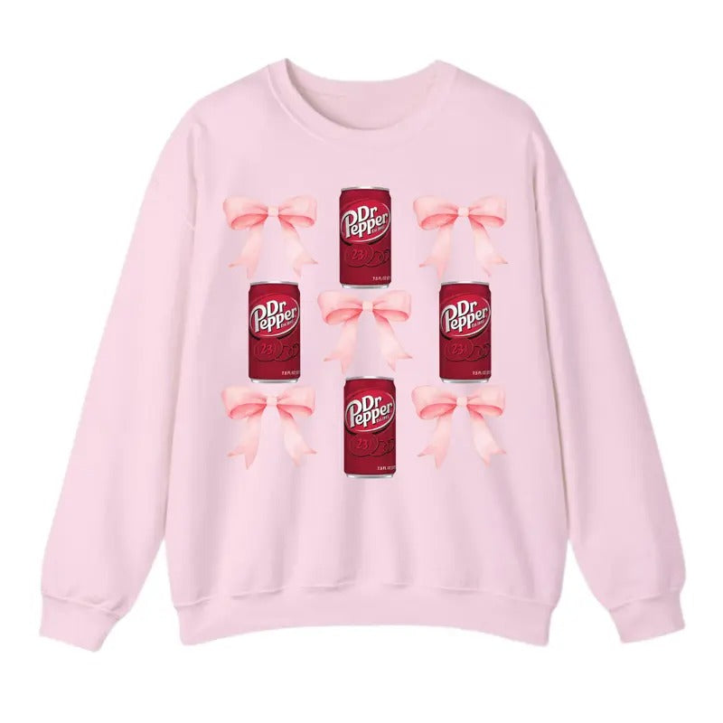 Pink Bow Coquette Dr. Pepper Sweatshirt T-Shirt, Cute Pink Soda Drink Sweatshirt, Trendy Shirt Hoodie | WearSparks.com