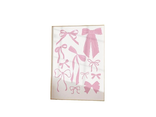 Pink Bow Coquette Hair Ribbon Coastal Cowgirl Decor, Preppy Aesthetic Balletcore Romantic Cottagecore Dorm Decor Art,...