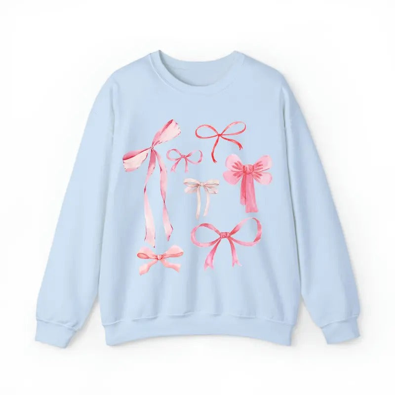 Pink Bow Crewneck Sweatshirt, Bow Sweatshirt, Pink Bow Sweater,  Coquette Aesthetic Shirt, Valentines Sweatshirt, Gifts For Her, Long Sleeve Crewneck Shirt, Valentine's Day Gifts For Her Fit Unisex